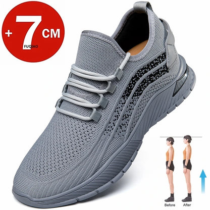Summer Breathable Comfortable Elevator Sneakers Height Increase Shoes for Men Lift Insoles 7CM Hidden Heels Lift Sports Taller