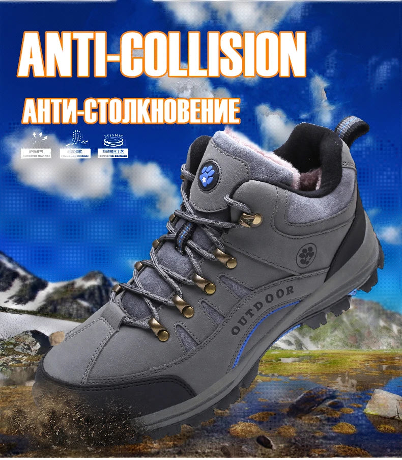 Unisex Winter Plush High Top Hiking Shoes Women Outdoor High Quality Keep Warm Snow Casual Sneakers Men Non-slip Trekking Boots