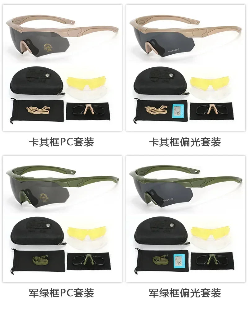 HD 3 Lens Tactical Cycling Goggles CS Airsoft Windproof Army Shooting Polarized GlassesMotorcycle Cycling Outdoor Sport