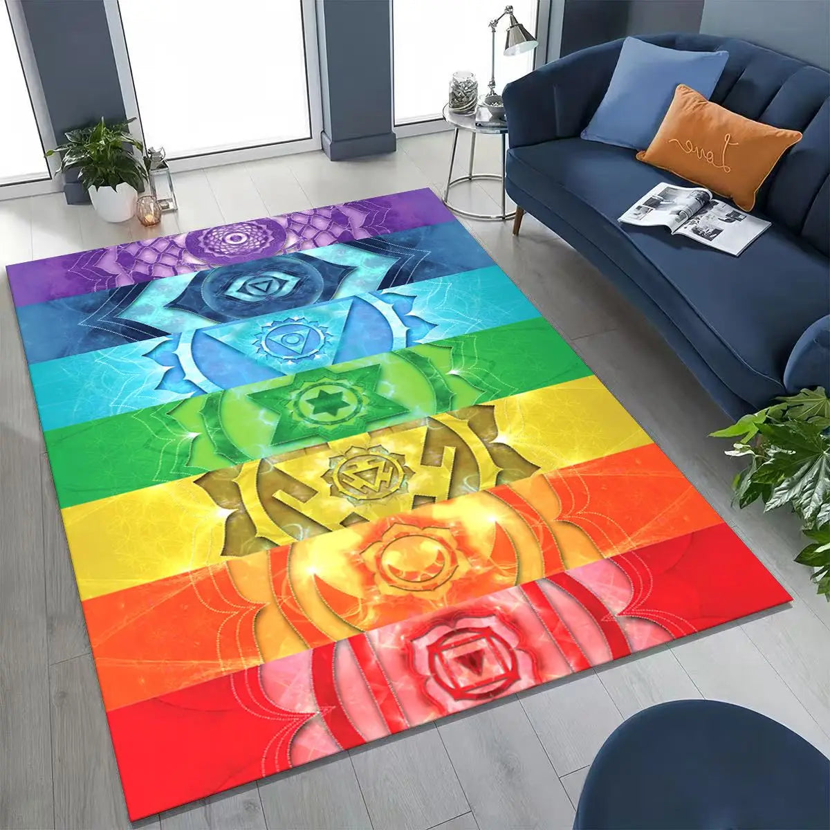 Bohemia Yoga chakra Mandala Spirit Meditation Rug for Bedroom Living Room Sofa Home Doormat Decor,Large Kids Non-slip Floor Mat