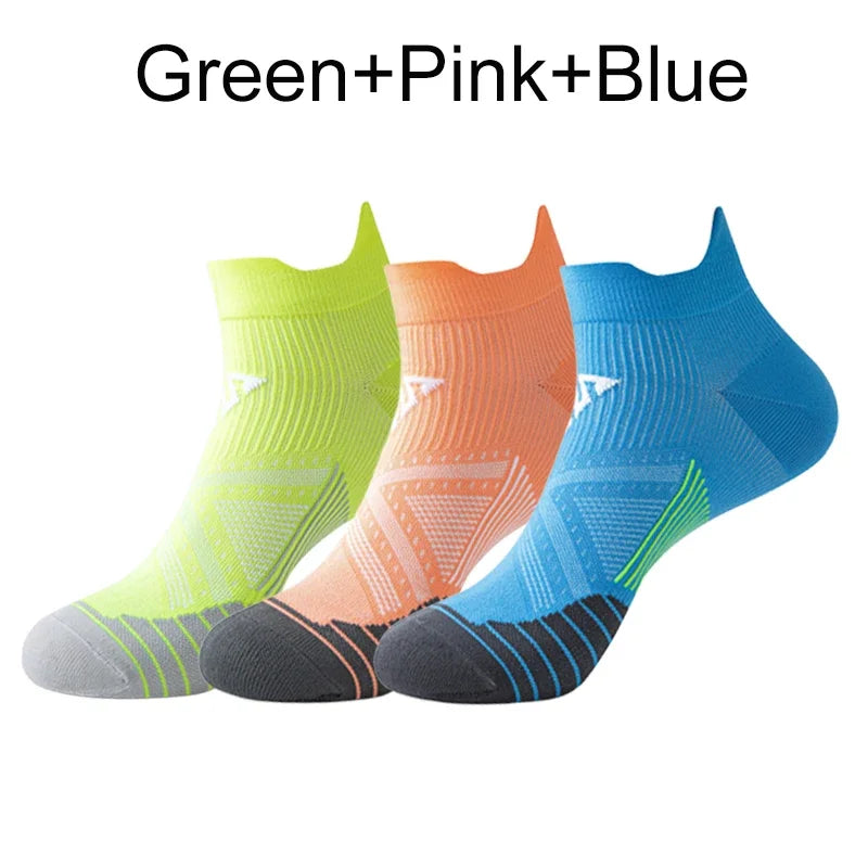 3 Pairs Marathon Running Socks Man Women Professional Sport Ankle Sock Fitness Thickened Cushioned Tube Low Cut Boat Short Socks