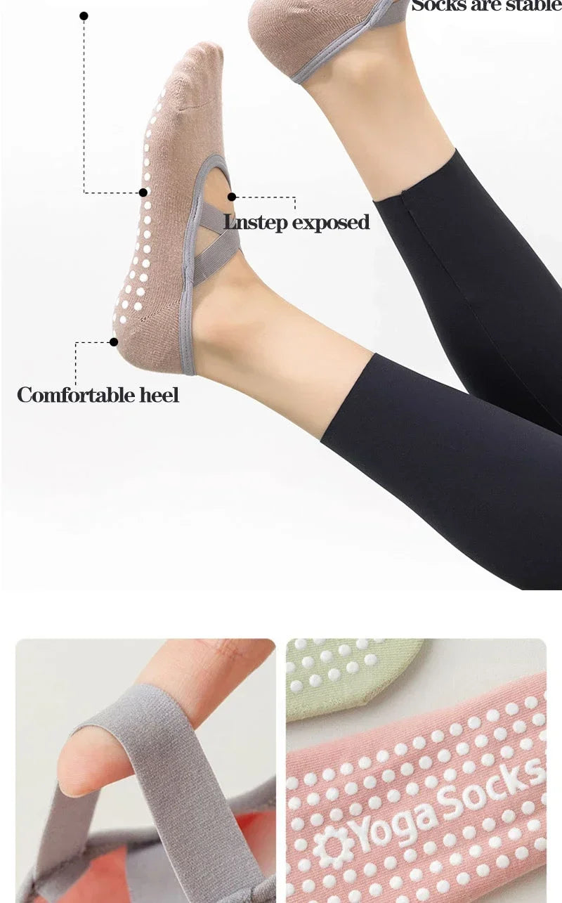1/ 4Pair Professional Women Yoga Sock Silicone Anti-slip Ballet Pilates Socks Women Backless Breathable Bandage Yoga Sport Socks