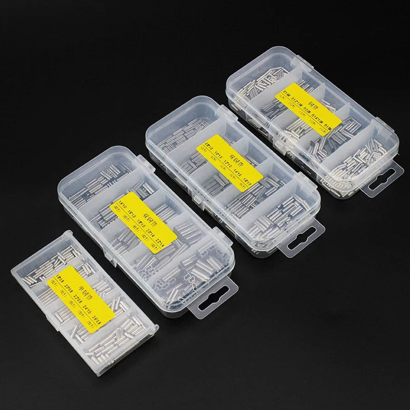 250-500pcs/Box Single/Double Barrel Crimping Sleeves Fishing Line Wire Leader Round Copper Tube Connectors Mixed Copper Tubes