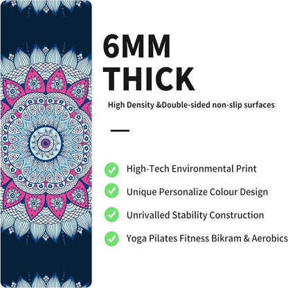 Ultimate Workout Mat - Beautiful Extra Thick TPE Yoga Mat with Non Slip Surface and Carrying Bag - 6MM Thick, 72"x24" Size - Ide