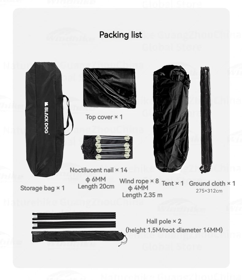 Naturehike Blackdog Automatic One-touch Tent Outdoor Camping Hexagonal Dome Tent Quick Open Waterproof Black Coated Sunscreen