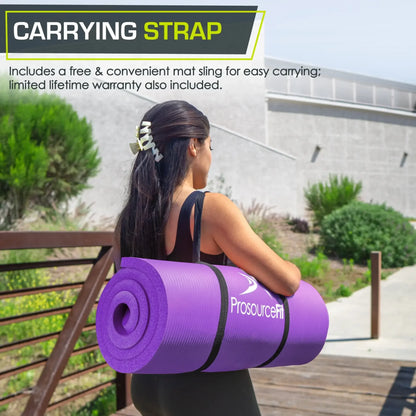 1-Inch Extra Thick Yoga Mat for Pilates, Non-Slip & Water-Resistant, Joint Protection, with Carry Sling