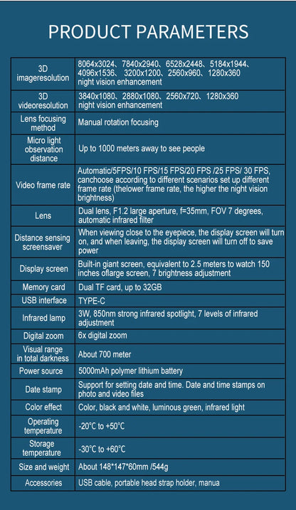 1000m 8K Night Vision Binoculars 3D VR Infrared Night Vision 6X Digital Zoom 5000mAh Battery,Compass, for Camping Hiking Concert