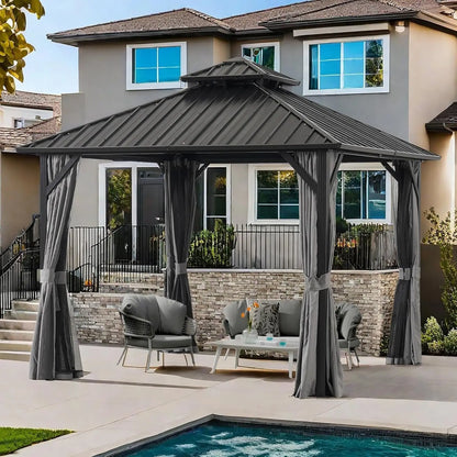 12 * 12FT Patic Gazebo with Steel Canopy,Outdoor Permanent Hardtop Gazebo Canopy for Patio, Garden, Backyard (12X12FT)