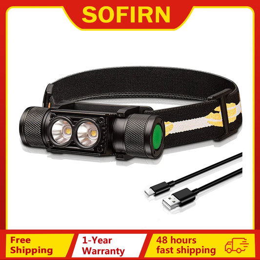 SOFIRN H25L USB Rechargeable 1000LM Headlamp with 18650 Battery Dual LH351D 90CRI 5000K Head Flashlight Camping Fishing Torch