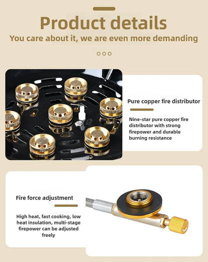 21000W 7-Core Camping Stove High-Power Strong Fire Windproof Electronic Ignition Tourist Gas Stove Burner for Cooking Picnics