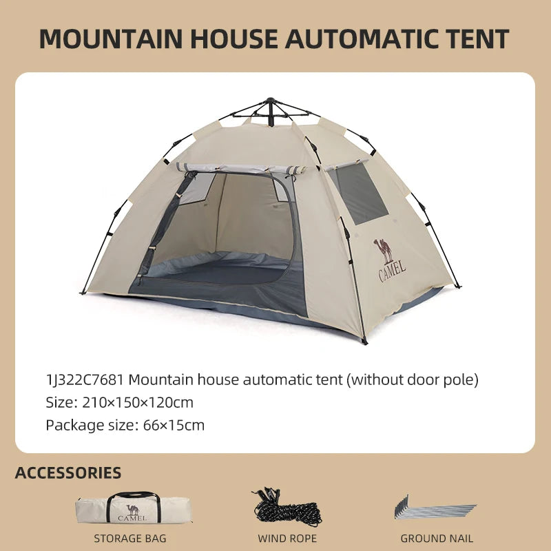 GOLDEN CAMEL 2-3 Persons Camping Tents Outdoor Portable Folding Automatic Tent Travel Rainproof Camping Equipment Beach Canopy