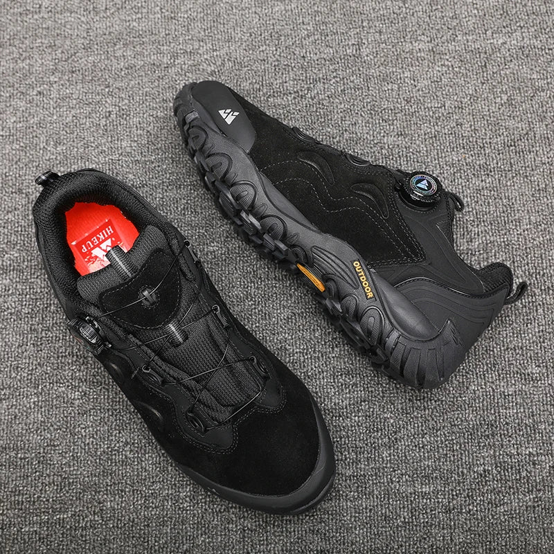 HIKEUP-Leather Shoes for Men, Outdoor Hiking Shoes, Tourist Trekking Sneakers, Mountain Climbing Trail Jogging Shoes, Turnbuckle