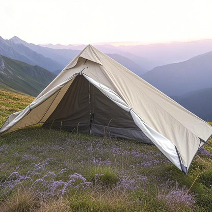 1-Person Ultralight Pyramid Tent - Without Poles, Waterproof PU4000, Mesh Layers for Backpacking & Mountain Hiking