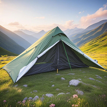 1-Person Ultralight Pyramid Tent - Without Poles, Waterproof PU4000, Mesh Layers for Backpacking & Mountain Hiking