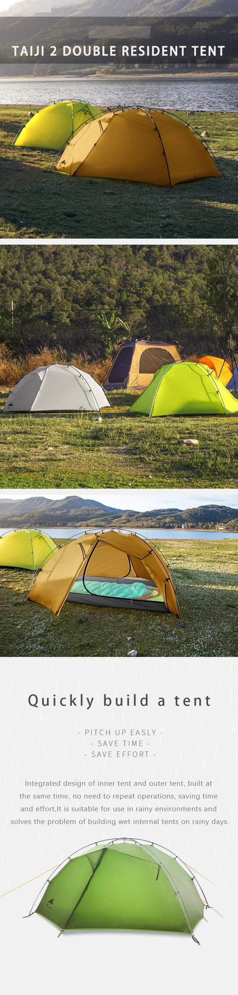 FLAME'S CREED TAIJI 2 15D Nylon Camping Ultralight Tent Outdoor 2 Persons 3/4 Season  Double Layer Camping  Hiking Tents