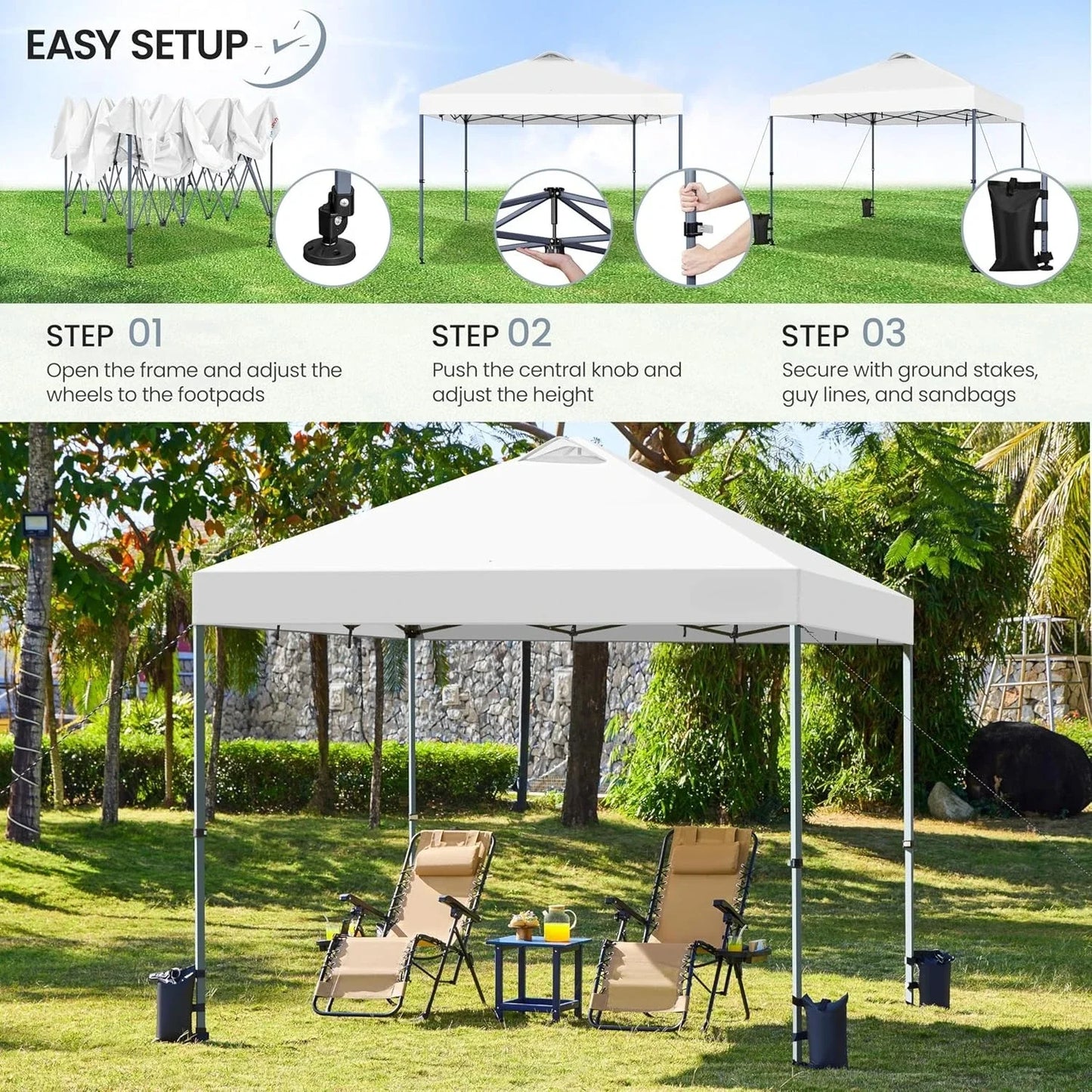 12x12 Pop-up Canopy Tent w/ 2 Integrated Wheels for Mobility, Waterpoof & Heavy Duty, Instant Sun Shelter with Carry Bag