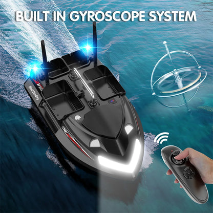 MBLN Bait Boat with 4 Independent Hoppers,Dual Antennas for 500m Range, Dual Power Supply, Front & Rear Lights for Night Fishing