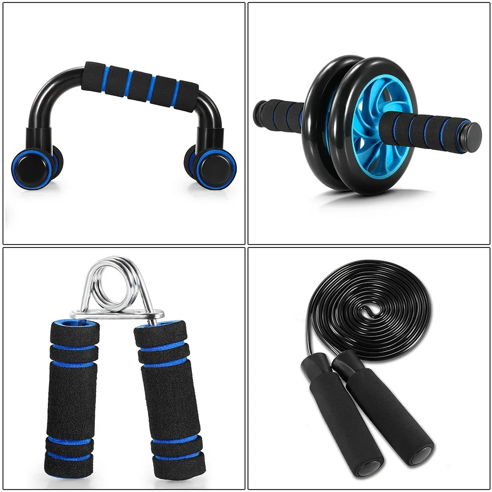 5-In-1 Abdominal Wheel Roller Kit with Push-Up Bar Jump Rope Hand Gripper and Knee Pad Abdominal Core Carver Fitness AB Wheels