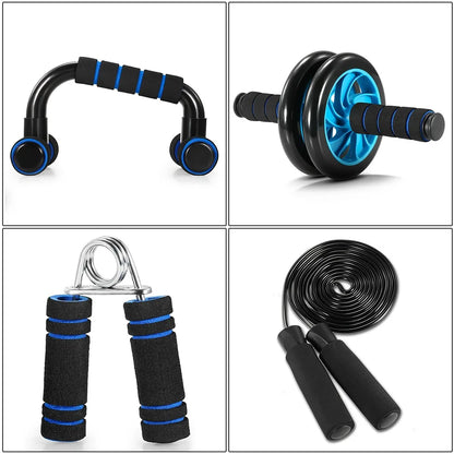 5-In-1 Abdominal Wheel Roller Kit with Push-Up Bar Jump Rope Hand Gripper and Knee Pad Abdominal Core Carver Fitness AB Wheels
