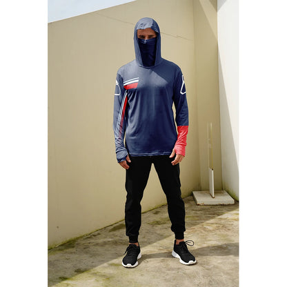 Men's casual hooded fishing suit with face mask quick drying long sleeved sun protection outdoor fishing hiking clothing