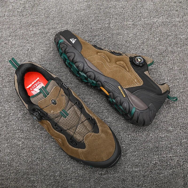 HIKEUP-Leather Shoes for Men, Outdoor Hiking Shoes, Tourist Trekking Sneakers, Mountain Climbing Trail Jogging Shoes, Turnbuckle