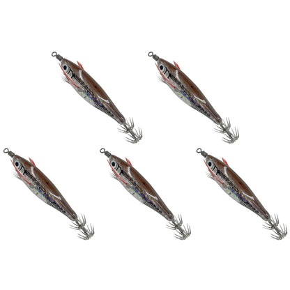 1/5PCS Laser Luminous Floating Horizontal Wood Shrimp Egi Lure Squid Jigging Shrimp Hook Octopus Cuttlefish Night Fishing Baits