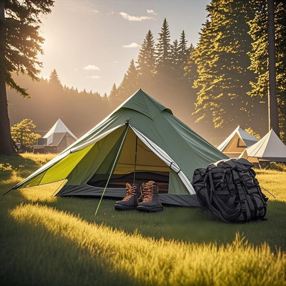 1-Person Ultralight Pyramid Tent - Without Poles, Waterproof PU4000, Mesh Layers for Backpacking & Mountain Hiking