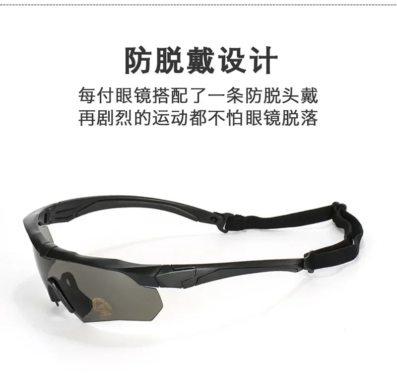 HD 3 Lens Tactical Cycling Goggles CS Airsoft Windproof Army Shooting Polarized GlassesMotorcycle Cycling Outdoor Sport
