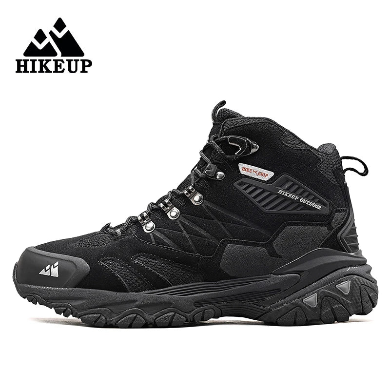 HIKEUP Winter Boot Men Outdoor Hiking Boots Suede High Top Trekking Men Shoes Rainproof Tactical Combat Military Boots