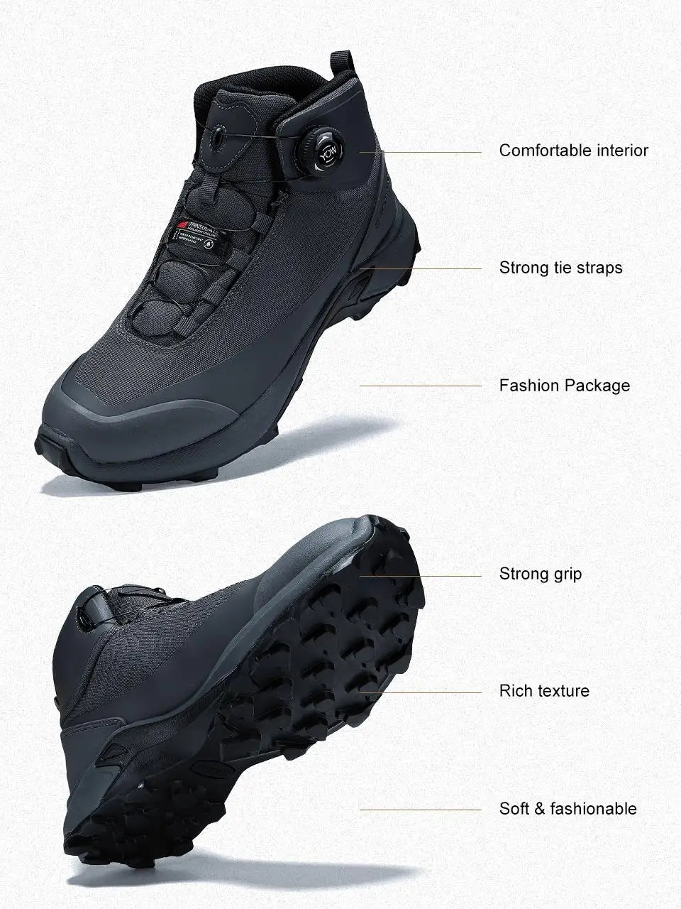 Baasploa Men Outdoor Sneakers Anti Splash Water Rotating Button Hiking Shoes Comfort High-Top Trekking Walking Shoes Non-Slip