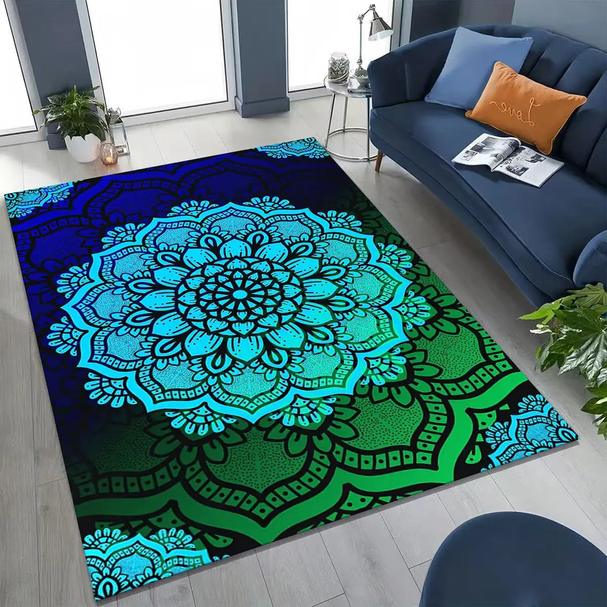 2026 Rainbow Mandala Flower Chakras Yoga Bohemia Art Rug for Bedroom Living Room Sofa Home Doormat Decor,Kid Non-slip Floor Mat