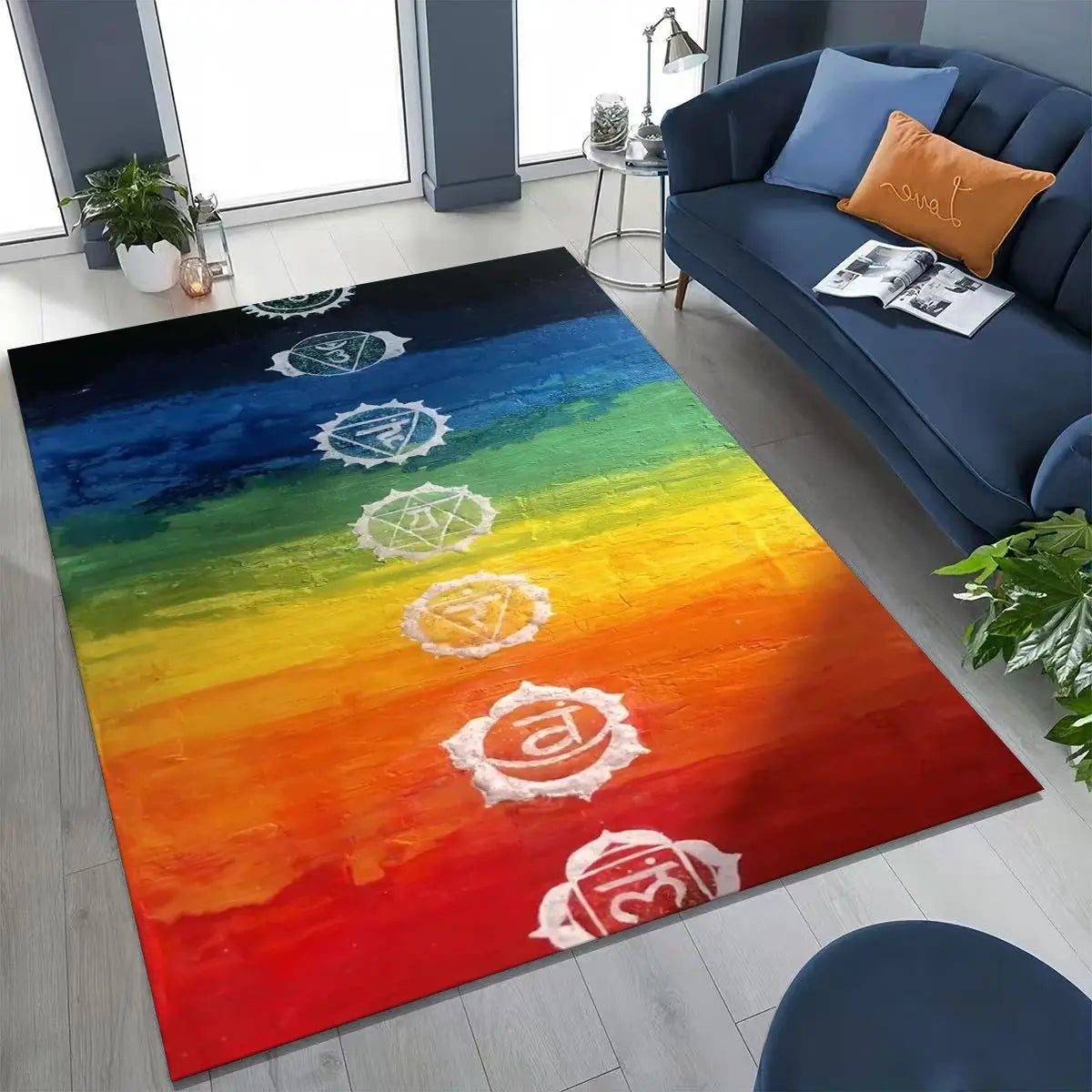 Bohemia Yoga chakra Mandala Spirit Meditation Rug for Bedroom Living Room Sofa Home Doormat Decor,Large Kids Non-slip Floor Mat