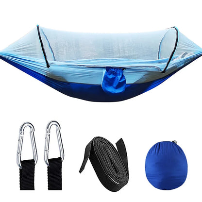 260*140cm Automatic Quick-opening Mosquito Net Hammock Outdoor Camping Bed Pole Anti-rollover Nylon Hammock with Mosquito Net