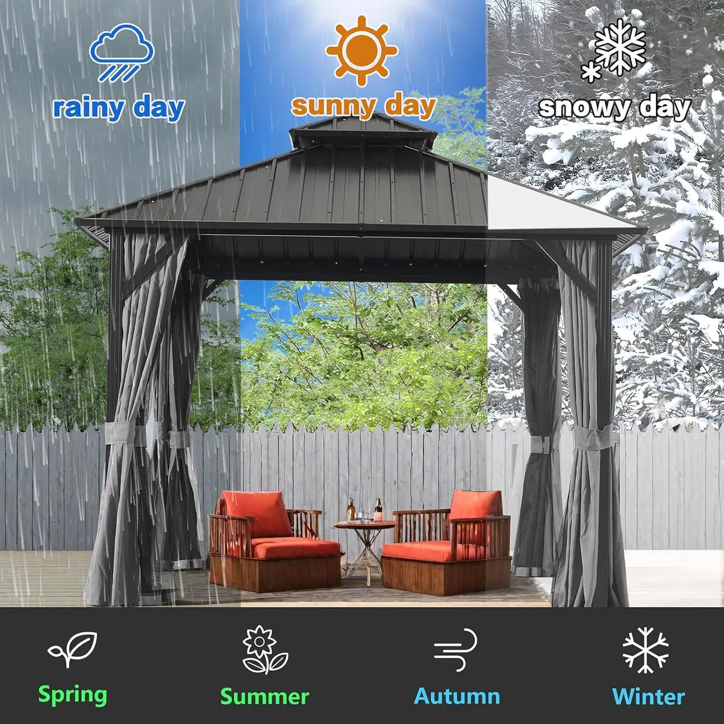 12 * 12FT Patic Gazebo with Steel Canopy,Outdoor Permanent Hardtop Gazebo Canopy for Patio, Garden, Backyard (12X12FT)