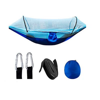 260*140cm Automatic Quick-opening Mosquito Net Hammock Outdoor Camping Bed Pole Anti-rollover Nylon Hammock with Mosquito Net