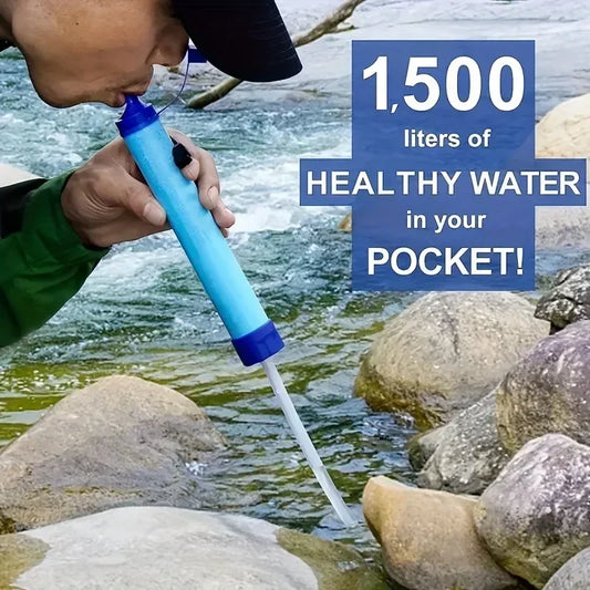 Outdoor Water Filter 10000 Gallon, 0.01 Micron 4-Stage Portable Purifier Survival Straw