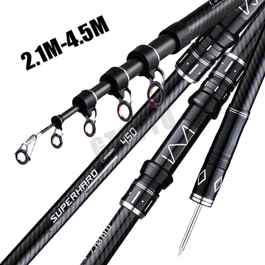 2.1-4.5M Telescopic Fishing Rod Carbon Spinning Fishing Pole Boat Saltwater Freshwater Beach Rock Surfcasting Baitcasting Rod