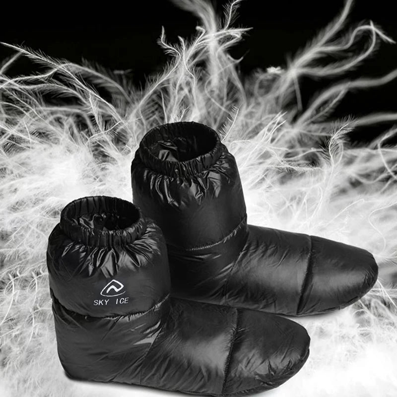 Winter Outdoors Shoe Covers White Duck Down Camping Slippers Warm Socks for Sleeping Bag Indoors Warm Boots Waterproof