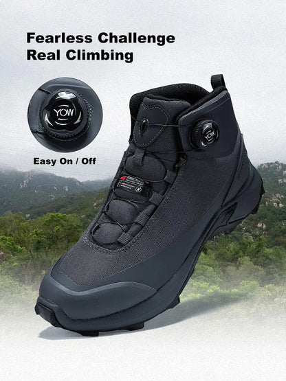 Baasploa Men Outdoor Sneakers Anti Splash Water Rotating Button Hiking Shoes Comfort High-Top Trekking Walking Shoes Non-Slip
