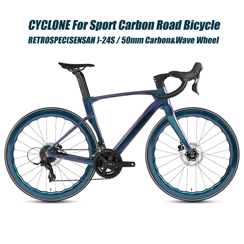 TWITTER CYCLONE Carbon Wheel Road Bike 2X12S SENSAH Derailleur Adult Men's Carbon Hydr Disc Bicycle With Inner-Cables Routing