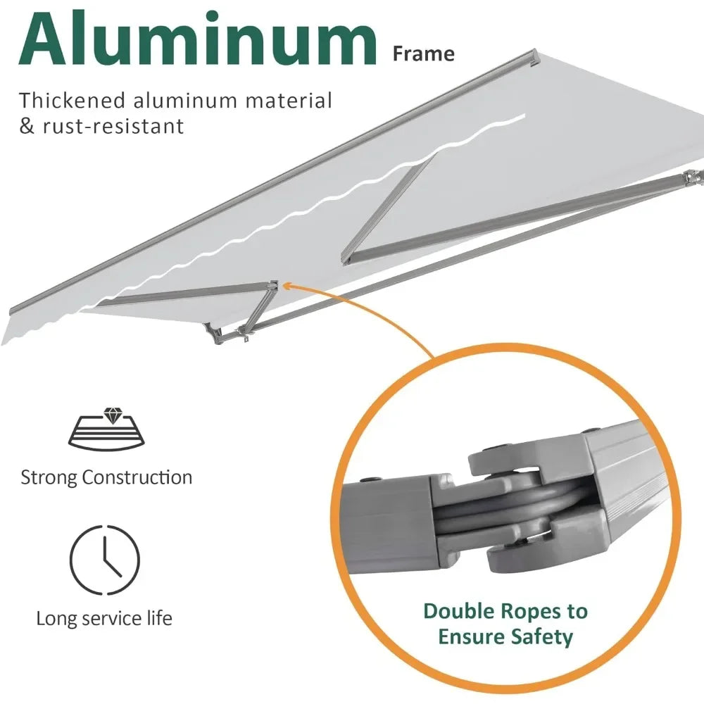 10' x 8' Manual Retractable Patio Awning with Half-Cassette – Sunshade Canopy for Durable Outdoor Shade, Easy Operation & Weath