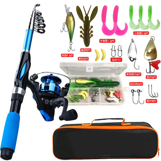 Fishing Rod Kits 1.2M Telescopic Sea Spinning Reel Lure Set Fishing Gear Baits Accessories Bag Beginner With 18Pcs  Lure Tackle