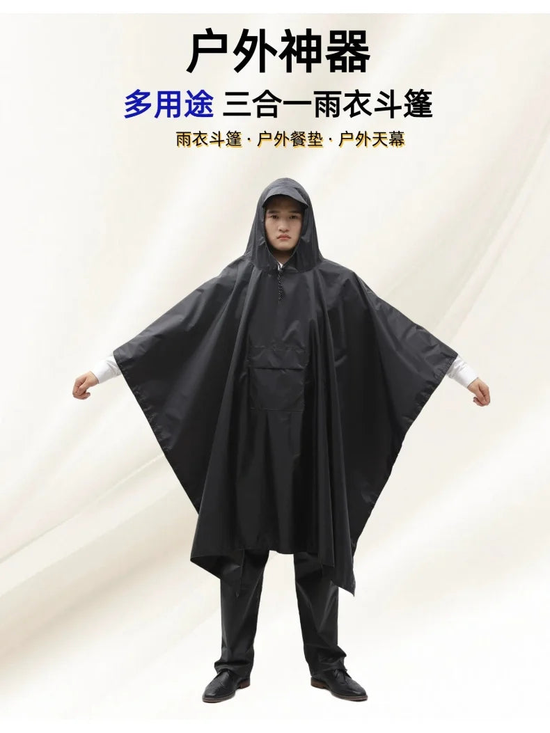 2025 Best-selling cross border three-in-one cloak raincoat adult outdoor hiking polyester multifunctional rain poncho