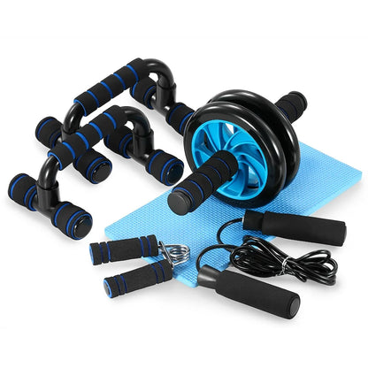 5-In-1 Abdominal Wheel Roller Kit with Push-Up Bar Jump Rope Hand Gripper and Knee Pad Abdominal Core Carver Fitness AB Wheels