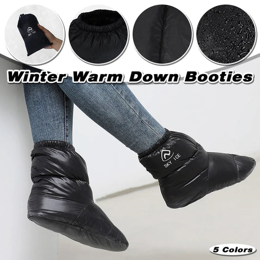 Winter Outdoors Shoe Covers White Duck Down Camping Slippers Warm Socks for Sleeping Bag Indoors Warm Boots Waterproof