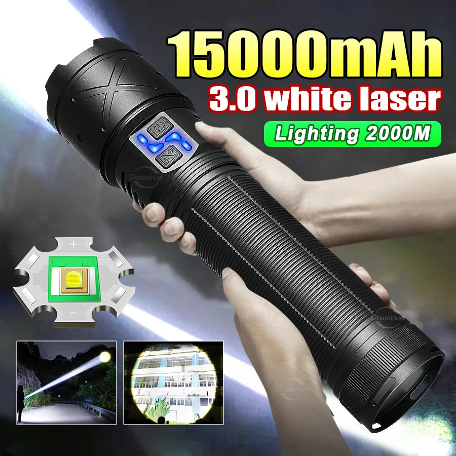 10000mAh High Power LED Flashlights Type-C Rechargeable LED Torch  5000M Ultra Powerful Flashlight Outdoor Tactical Lantern