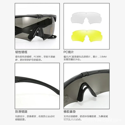 HD 3 Lens Tactical Cycling Goggles CS Airsoft Windproof Army Shooting Polarized GlassesMotorcycle Cycling Outdoor Sport