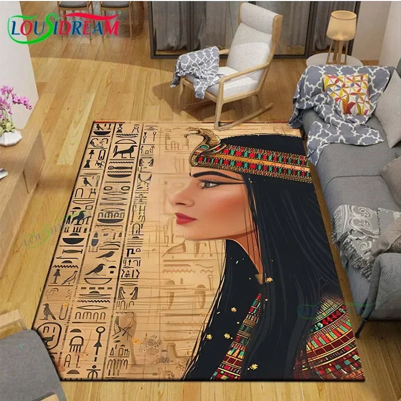Egyptian Pharaoh- goddess-Runes Printed  Carpets Living Room Anti-Skid Area Rug Kids Bedroom Mats Yoga Mat Large Carpet Decor