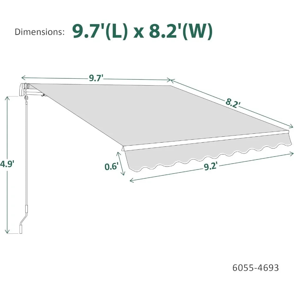 10' x 8' Manual Retractable Patio Awning with Half-Cassette – Sunshade Canopy for Durable Outdoor Shade, Easy Operation & Weath