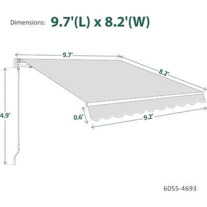 10' x 8' Manual Retractable Patio Awning with Half-Cassette – Sunshade Canopy for Durable Outdoor Shade, Easy Operation & Weath